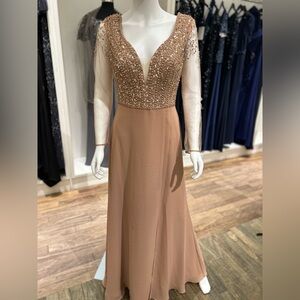 40278 Adrianna Papell A-Line Sheer Long Sleeve